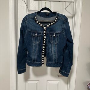 bebe Dark Blue Jean Jacket with Pearl Details